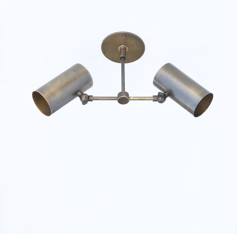 Double Brass Spotlight – Adjustable Dual-Shade Ceiling Light | UL Listed | Modern Flush Mount