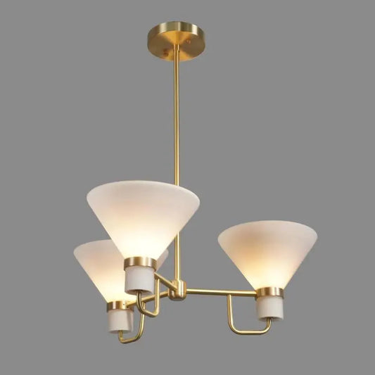 Vintage Inspired Brass Three Light Glass Funnel Shade Sputnik Ceiling Chandelier Pendant Light Fixture Handcrafted Home Decor Lighting