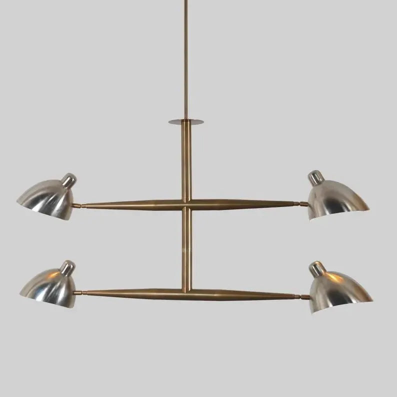 Four Lights Brass Sputnik Chandelier, Mid Century Modern Adjustable Ceiling Light Fixture, Handcrafted Brass Counterbalance Ceiling Lamp