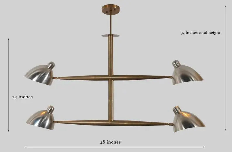 Four Lights Brass Sputnik Chandelier, Mid Century Modern Adjustable Ceiling Light Fixture, Handcrafted Brass Counterbalance Ceiling Lamp