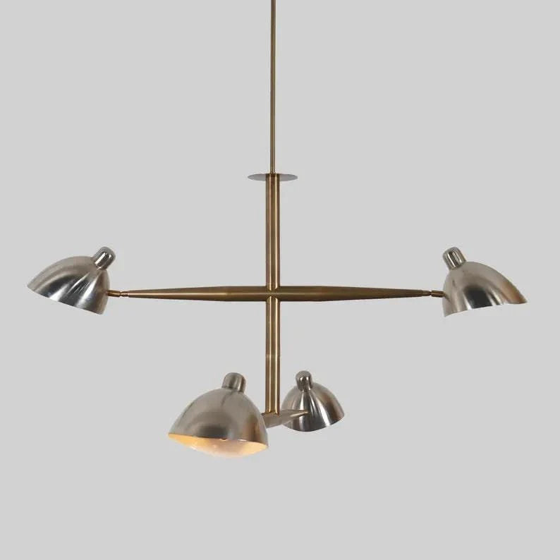 Four Lights Brass Sputnik Chandelier, Mid Century Modern Adjustable Ceiling Light Fixture, Handcrafted Brass Counterbalance Ceiling Lamp