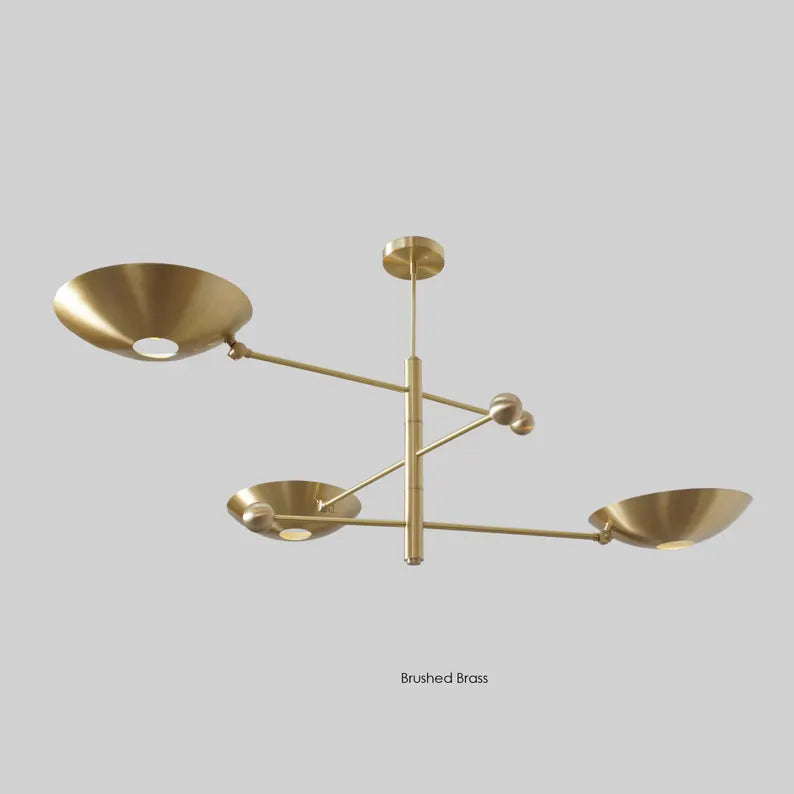 Italian Stilnovo Counterbalance Chandelier – Mid-Century 3-Shade Brass Lamp