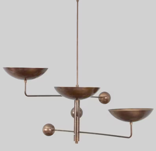 Stilnovo Brass Counterbalance Chandelier – 3-Light Mid-Century Pendant