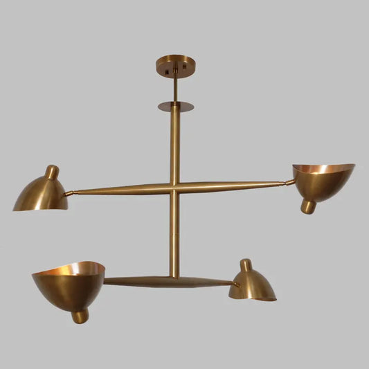 Four Lights Brass Sputnik Chandelier, Mid Century Modern Adjustable Ceiling Light Fixture, Handcrafted Brass Counterbalance Ceiling Lamp