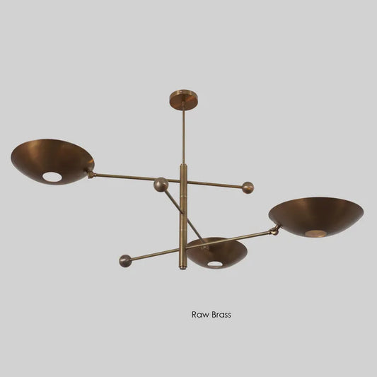 Italian Stilnovo Counterbalance Chandelier – Mid-Century 3-Shade Brass Lamp