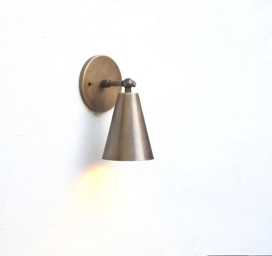 Modern Brass Wall Sconce – Mid-Century Cone Shade Light | UL Listed | Handmade
