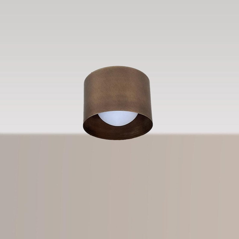 Mid Century Brass Ceiling Light – Handmade Solid Brass Flush Mount Fixture | Luxe Vintage Spotlight