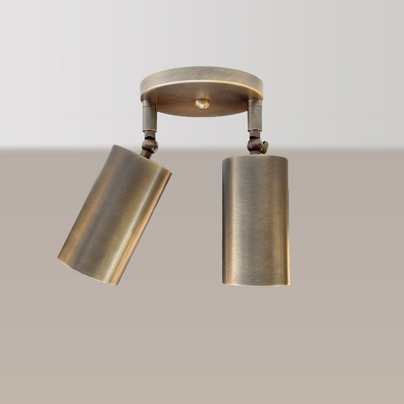 Adjustable Dual Tube Ceiling Spotlight – Antique Brass Finish | Solid Brass Modern Spot Light for Kitchen, Hallway, Accent Lighting