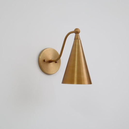 Handcrafted Mid-Century Modern Wall Lamp – Raw Brass Cone Sconce