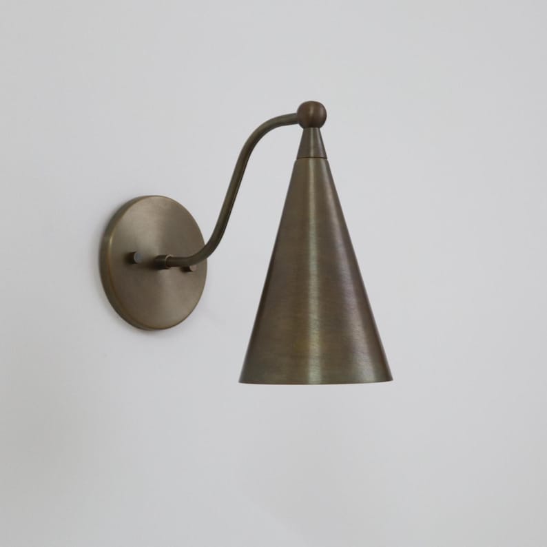 Handcrafted Mid-Century Modern Wall Lamp β Raw Brass Cone Sconce