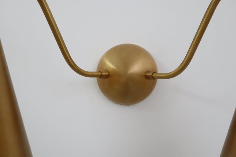 Handcrafted Double Cone Wall Sconce – Mid Century Modern Raw Brass Lamp