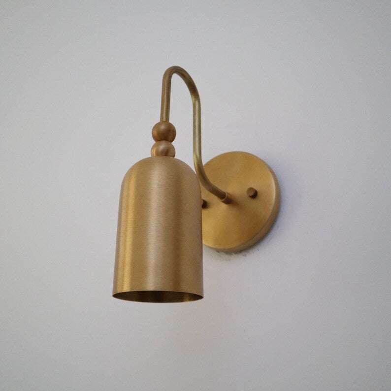 Handcrafted Raw Brass Wall Lamp – Modern Bell-Style Sconce with Sculptural