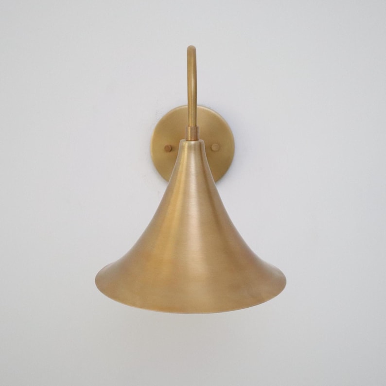 Mid-Century Modern Brass Wall Lamp – Handcrafted Raw Brass Flared Shade Sconce