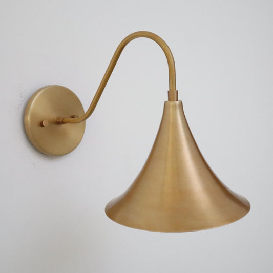 Mid-Century Modern Brass Wall Lamp – Handcrafted Raw Brass Flared Shade Sconce