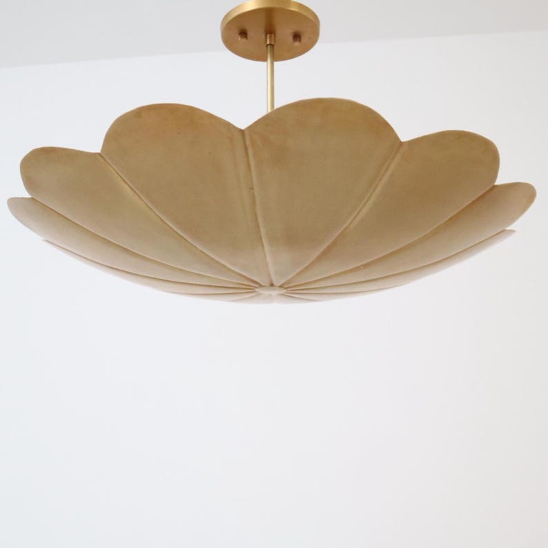 Handcrafted Petal Brass Pendant Light – Large Floral Ceiling Fixture in Raw Brass