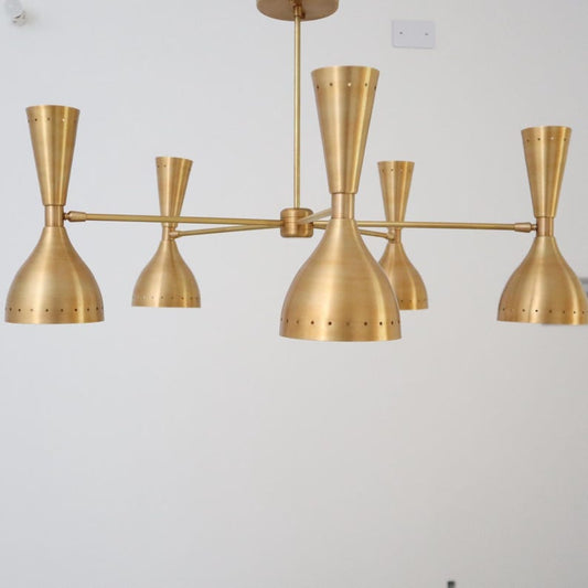5-Arm Brass Chandelier – Dual Shade 10-Light Mid-Century Modern Ceiling Fixture