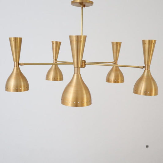 5-Arm Brass Chandelier – Dual Shade 10-Light Mid-Century Modern Ceiling Fixture