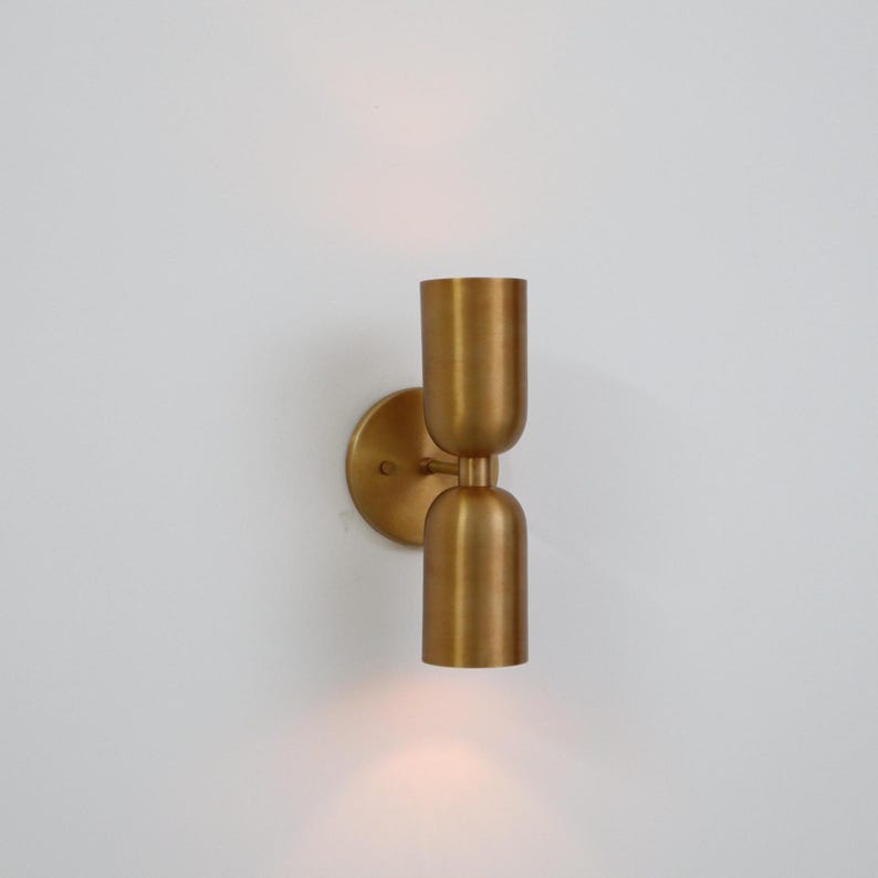 Mid-Century Brass Wall Sconce – Dual Tube Design with Up and Down Lighting