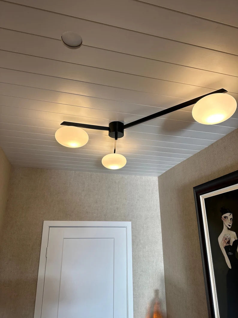 Mid-Century Modern 3-Light Flush Mount – Lelli Style Brass Ceiling Light: