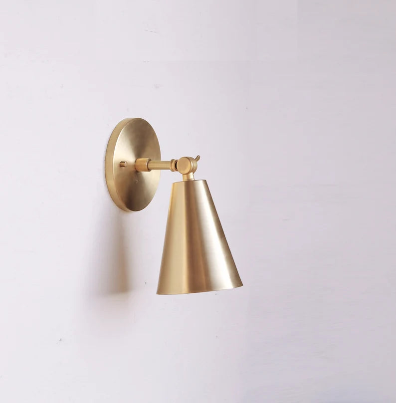 Modern Brass Wall Sconce – Mid-Century Cone Shade Light | UL Listed | Handmade