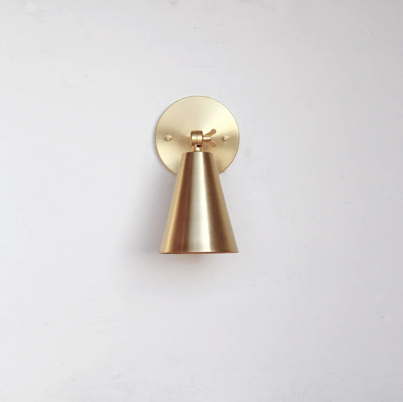 Modern Brass Wall Sconce – Mid-Century Cone Shade Light | UL Listed | Handmade