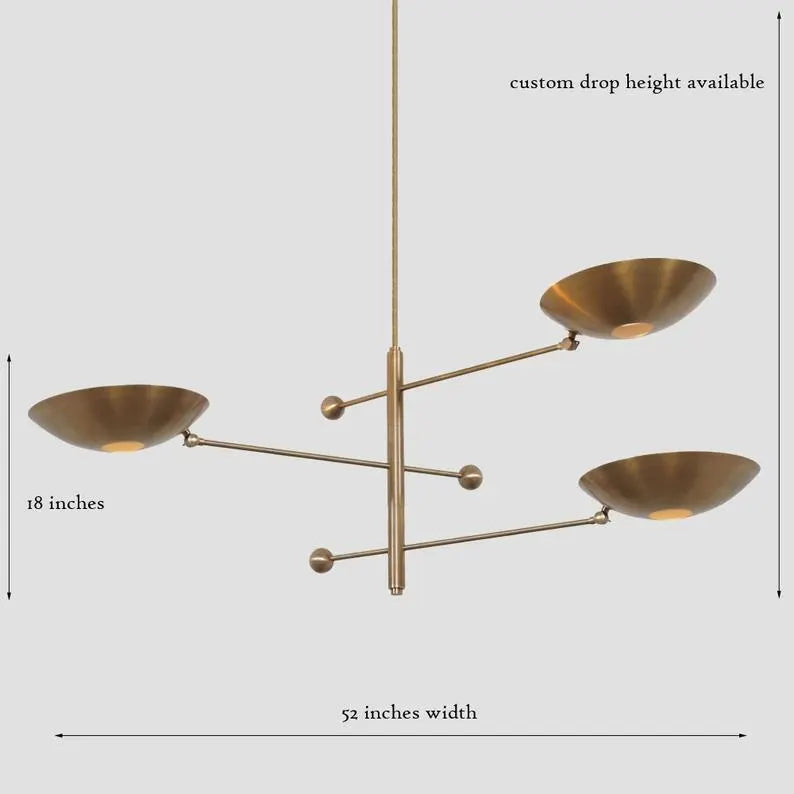 Italian Stilnovo Counterbalance Chandelier – Mid-Century 3-Shade Brass Lamp