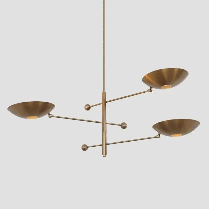 Italian Stilnovo Counterbalance Chandelier – Mid-Century 3-Shade Brass Lamp