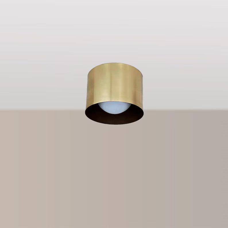Mid Century Brass Ceiling Light – Handmade Solid Brass Flush Mount Fixture | Luxe Vintage Spotlight