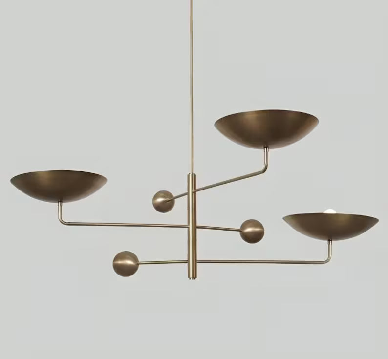 Stilnovo Brass Counterbalance Chandelier – 3-Light Mid-Century Pendant