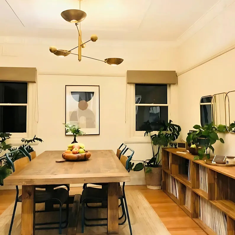 Italian Stilnovo Counterbalance Chandelier – Mid-Century 3-Shade Brass Lamp