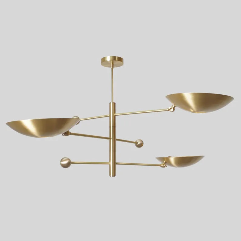 Italian Stilnovo Counterbalance Chandelier – Mid-Century 3-Shade Brass Lamp
