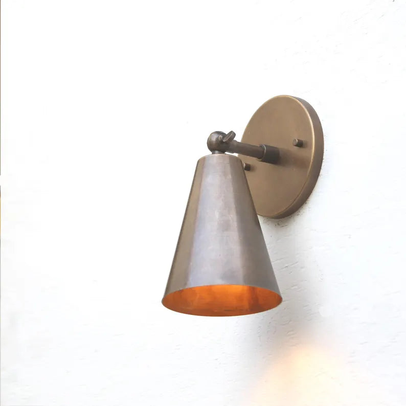 Modern Brass Wall Sconce – Mid-Century Cone Shade Light | UL Listed | Handmade