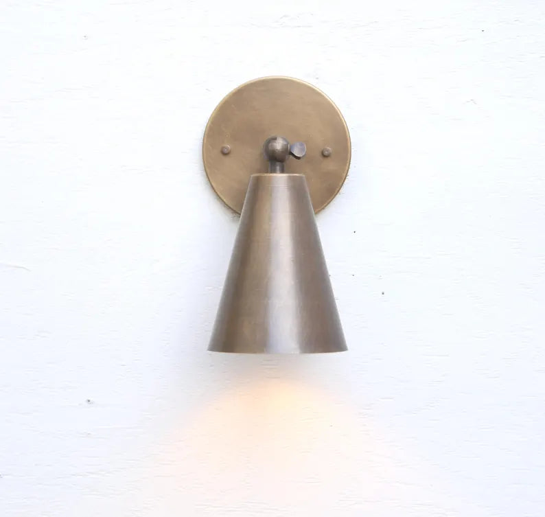 Modern Brass Wall Sconce – Mid-Century Cone Shade Light | UL Listed | Handmade