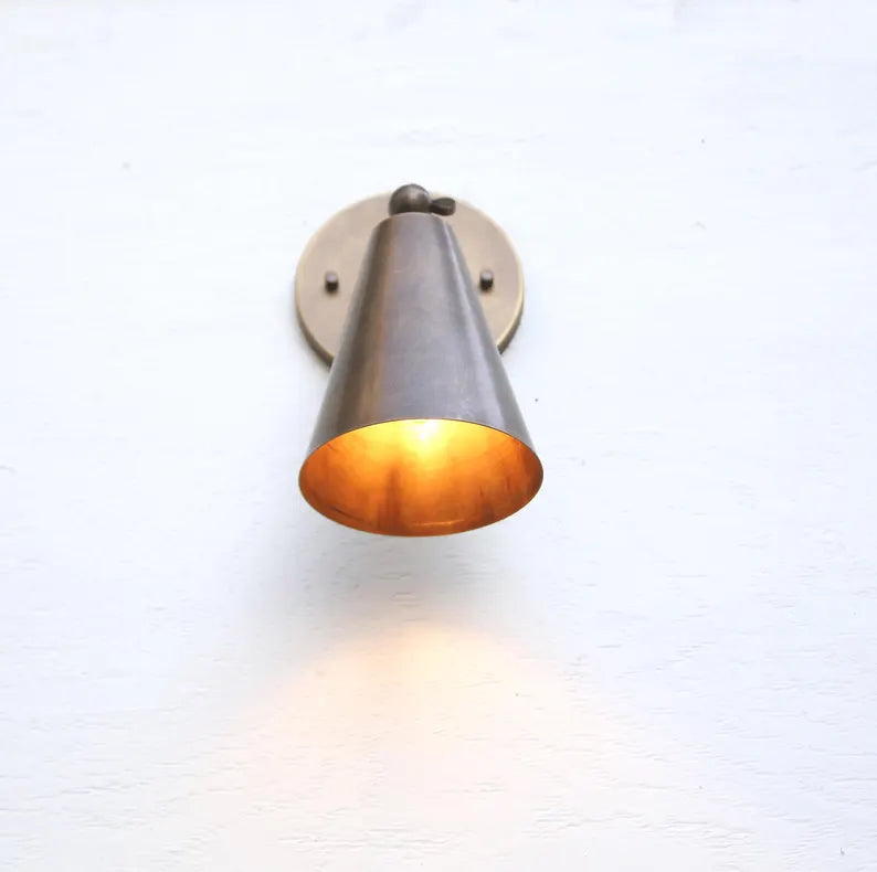 Modern Brass Wall Sconce – Mid-Century Cone Shade Light | UL Listed | Handmade