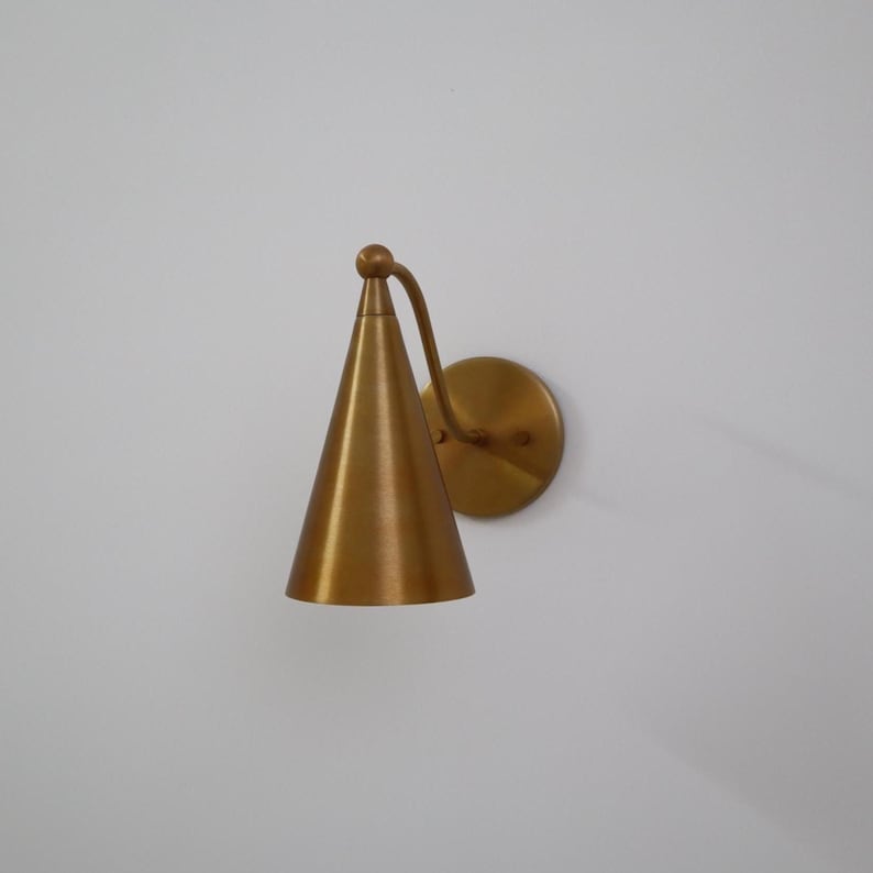 Handcrafted Mid-Century Modern Wall Lamp – Raw Brass Cone Sconce