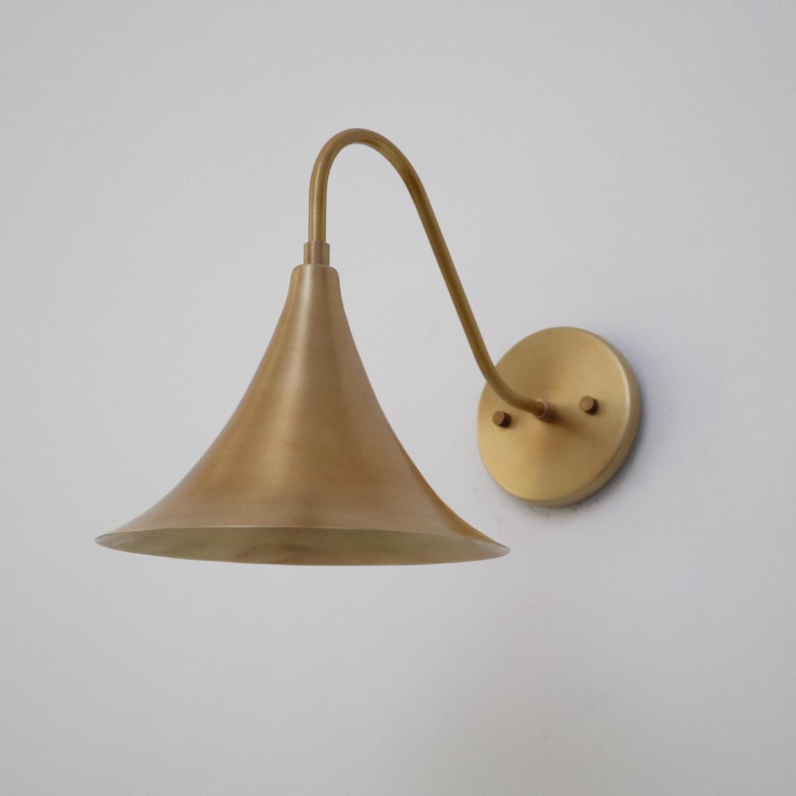 Mid-Century Modern Brass Wall Lamp – Handcrafted Raw Brass Flared Shade Sconce