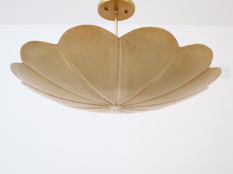 Handcrafted Petal Brass Pendant Light – Large Floral Ceiling Fixture in Raw Brass