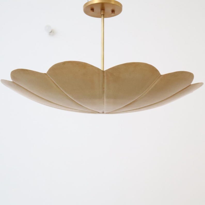 Handcrafted Petal Brass Pendant Light – Large Floral Ceiling Fixture in Raw Brass