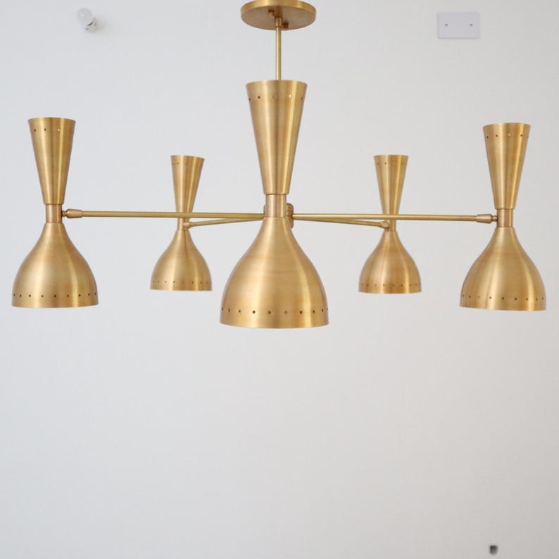 5-Arm Brass Chandelier – Dual Shade 10-Light Mid-Century Modern Ceiling Fixture