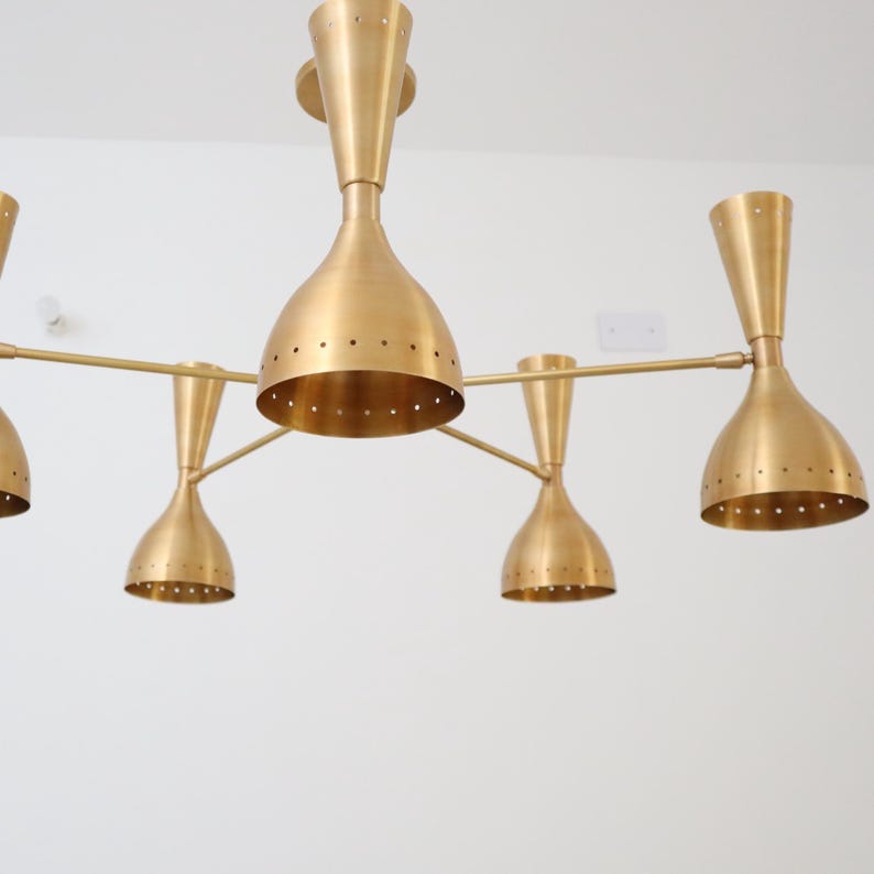 5-Arm Brass Chandelier – Dual Shade 10-Light Mid-Century Modern Ceiling Fixture