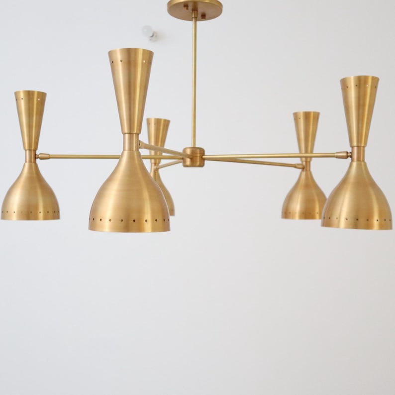 5-Arm Brass Chandelier – Dual Shade 10-Light Mid-Century Modern Ceiling Fixture