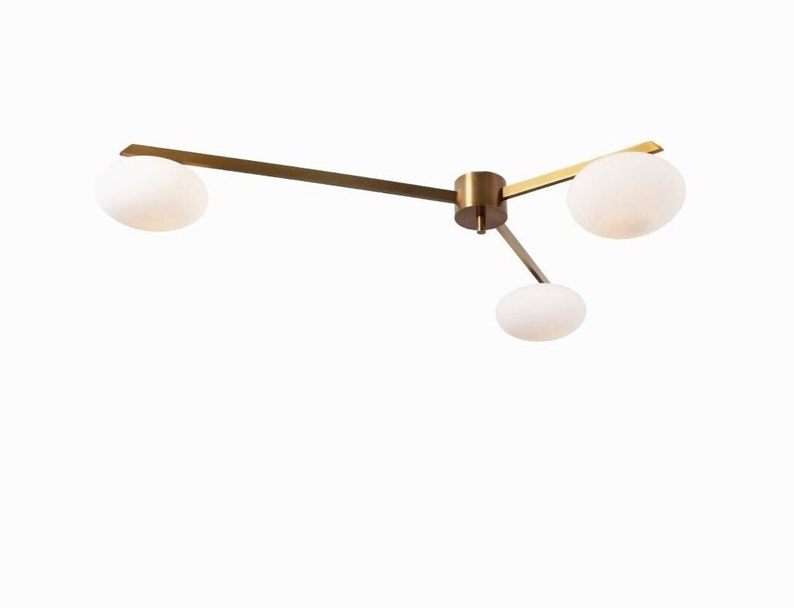 Mid-Century Modern 3-Light Flush Mount – Lelli Style Brass Ceiling Light: